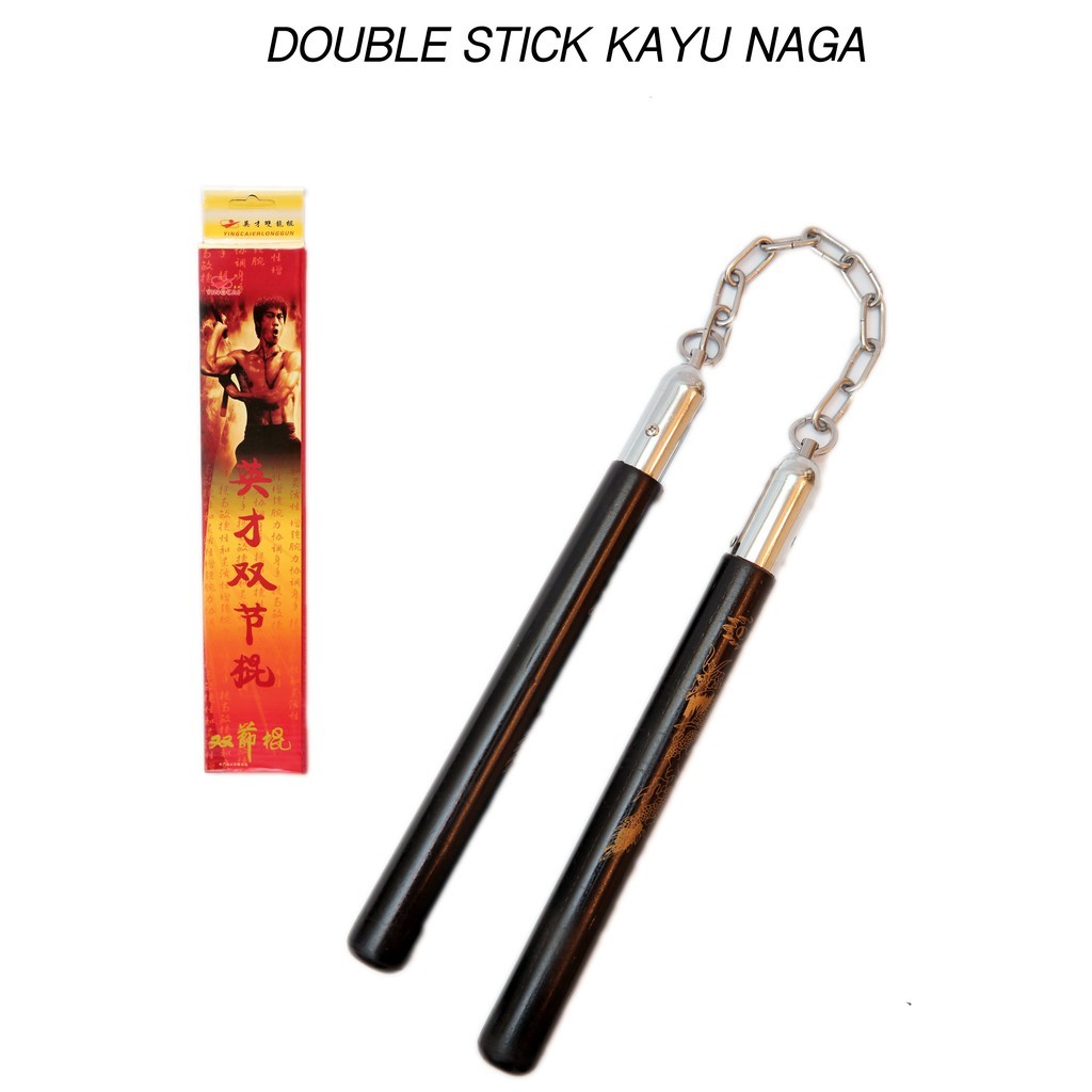 Double stick / ruyung/ nunchaku kayu motif gambar naga