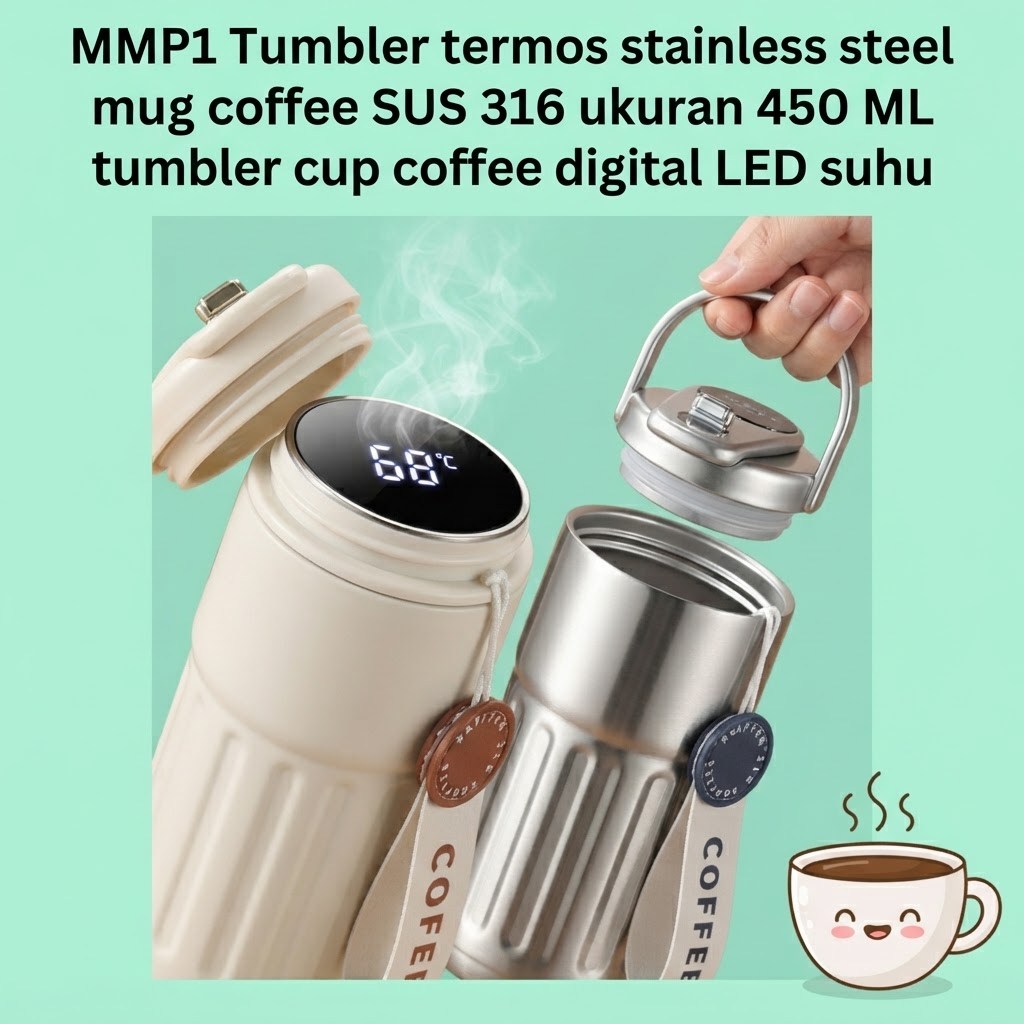 MMP1 Tumbler termos stainless steel mug coffee SUS 316 ukuran 450 ML tumbler cup coffee digital LED 