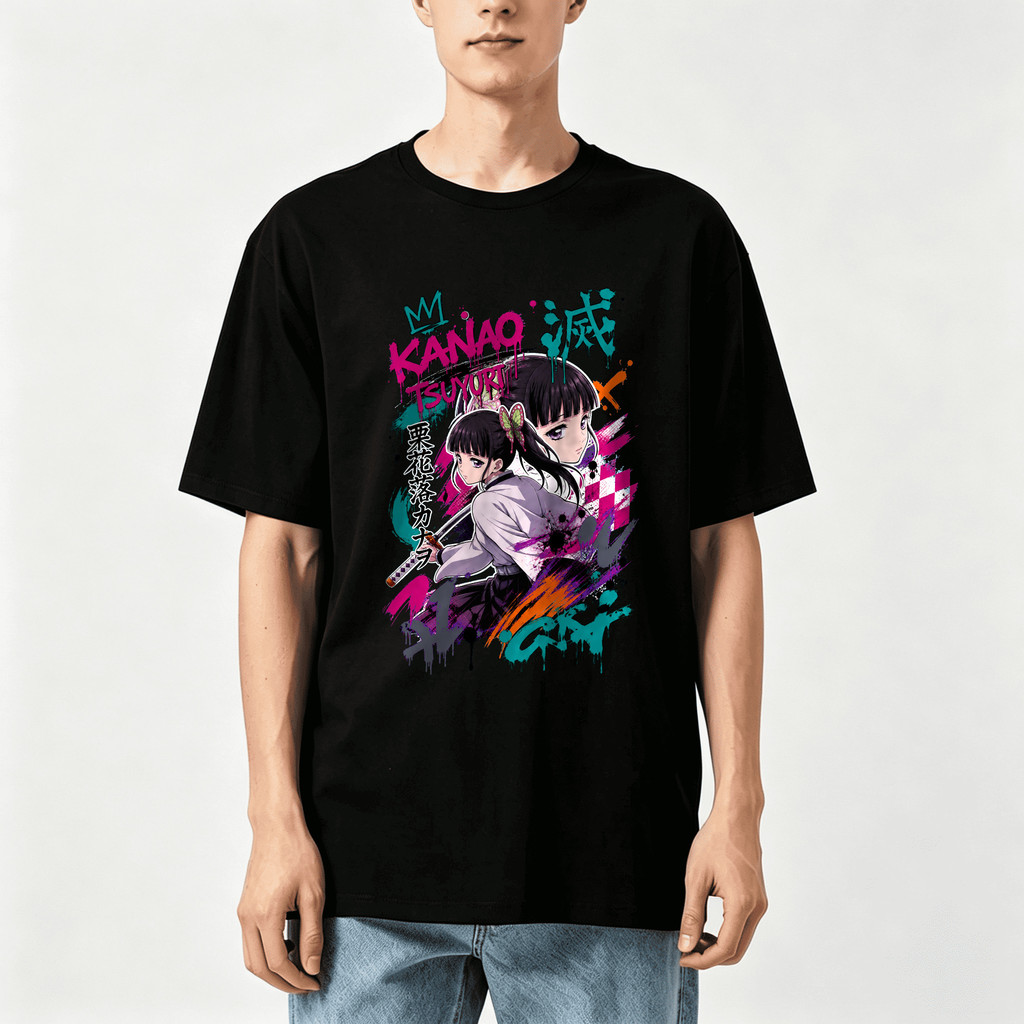 Kaos Oversize Anime Kimetsu no Yaiba Kanao Tsuyuri Dua Pose Karakter Pedang Nichirin Grafis Street A