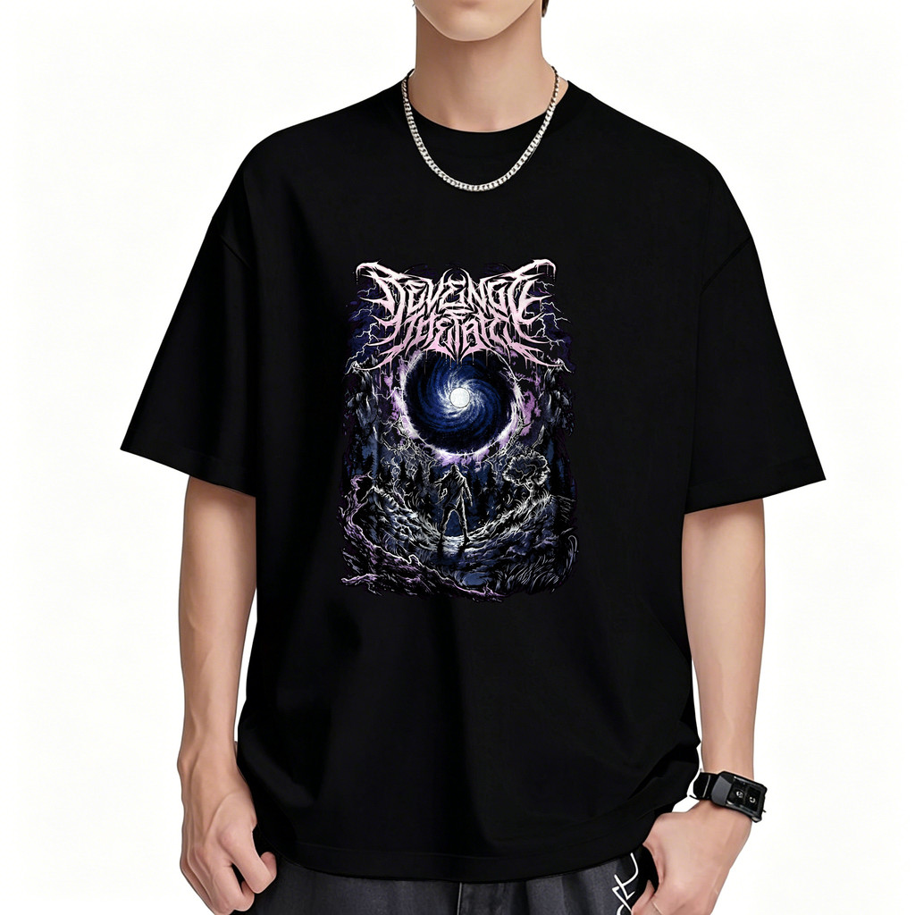 Kaos Tshirt Pria Hitam Gothic Death Metal Motif Cosmic Vortex Purple Kaos Band Underground Unisex Ov
