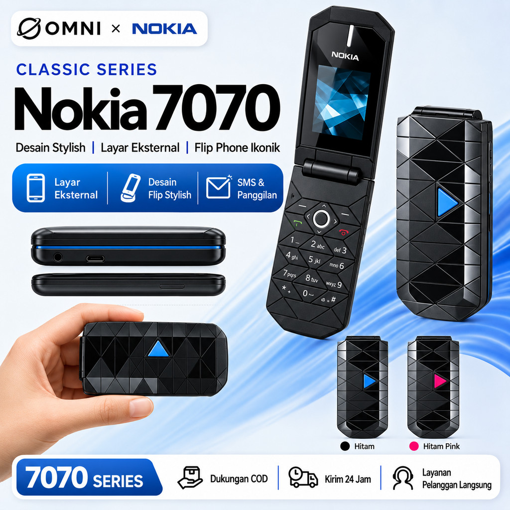 Nokia 7070 Prism Flip Layar 1.8 Inch 2G Single SIM HP Jadul Lipat Second Murah COD Ready Stock