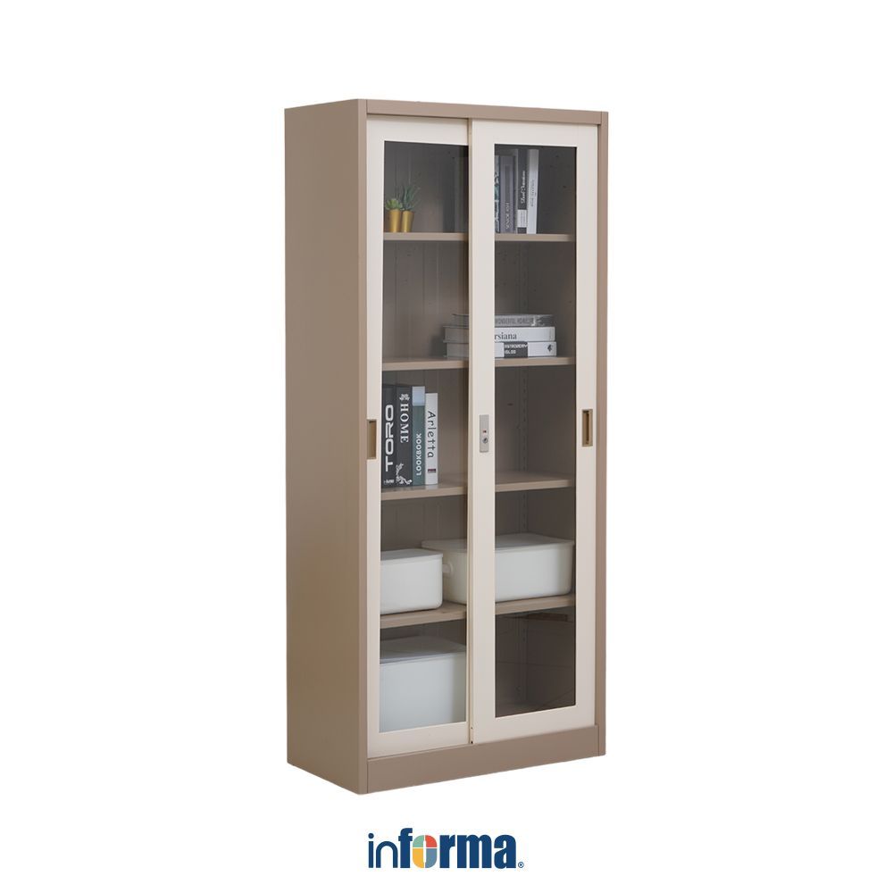 Informa Kiev Lemari Arsip Kantor Metal Slide Glass - Cokelat Muda Office Cabinet Lemari Arsip Storag