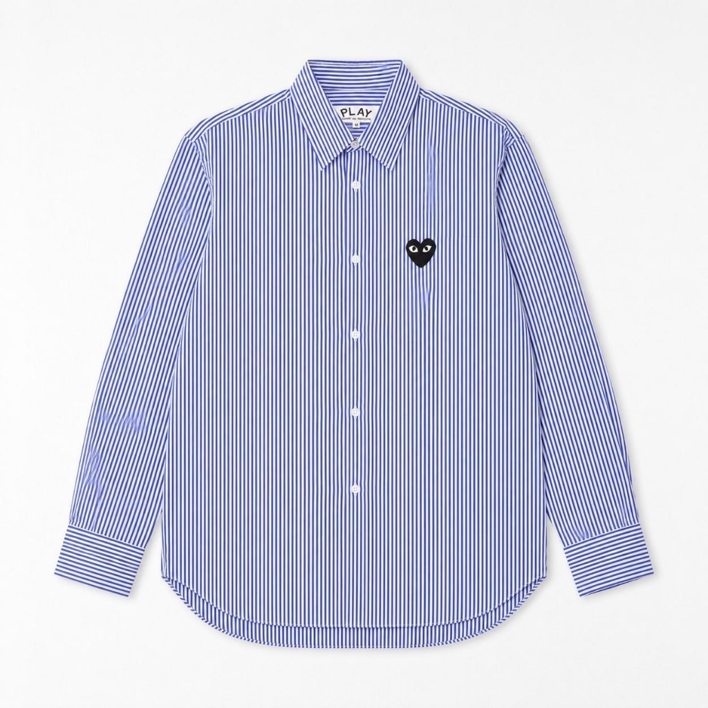 [CE] Kemeja CDG PLAY HEART BLACK STRIPE NAVY LONG SHIRT 100% ORIGINAL