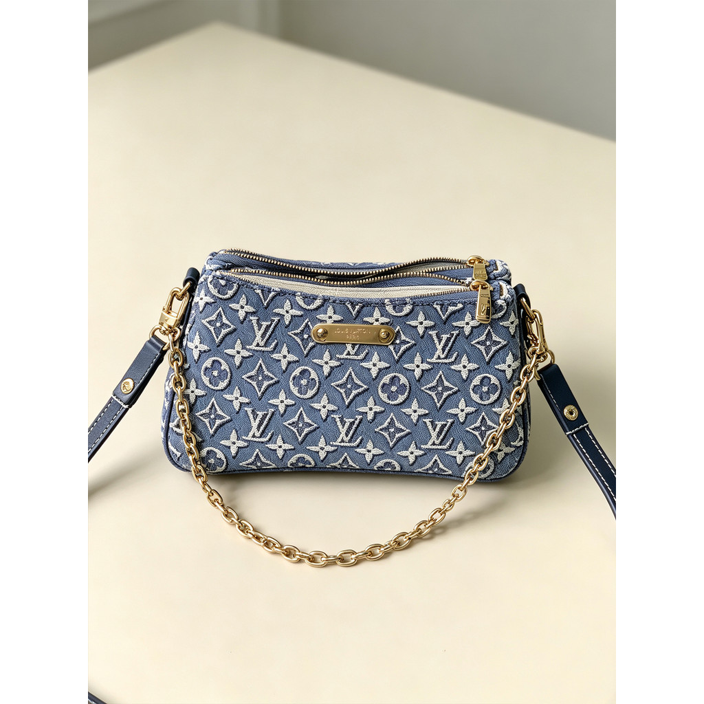 [ Pre-Order ] LV M29895 Liv Pochette, Vintage Denim Chain Bag, Women's Shoulder & Crossbody Handbag