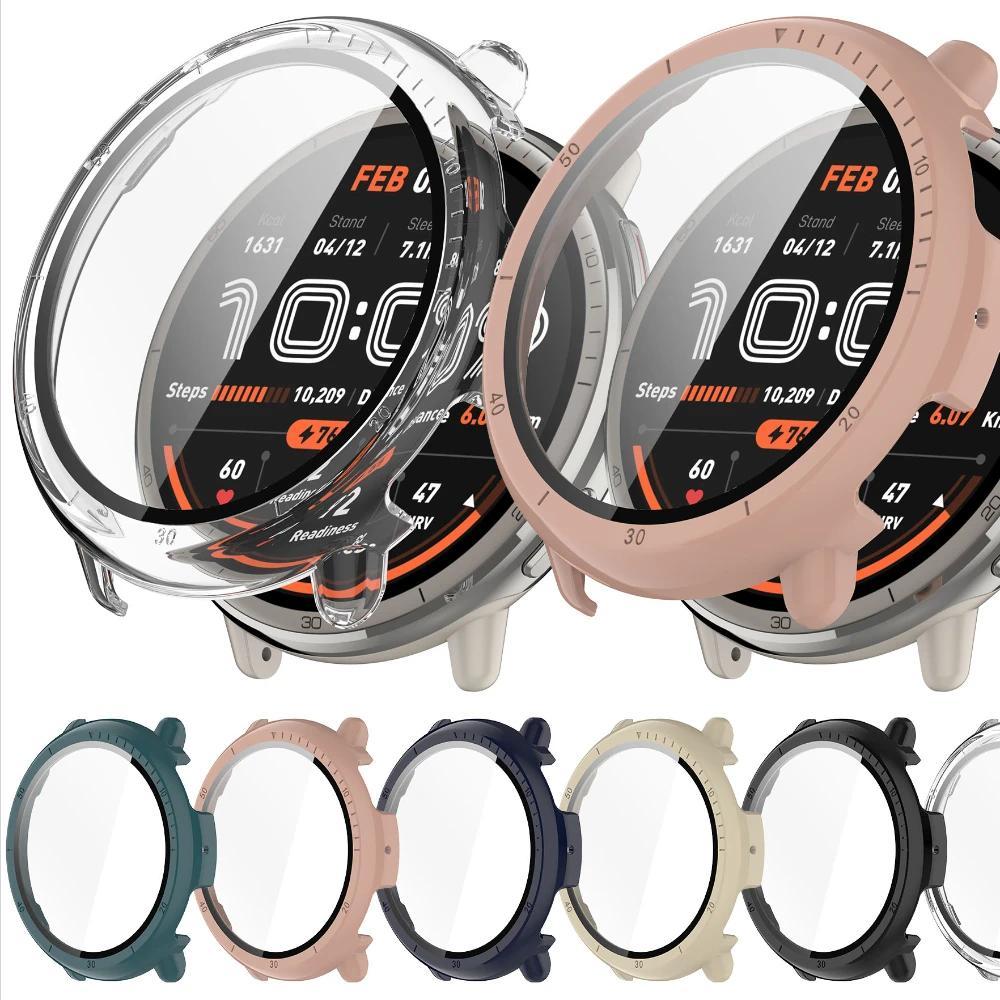 Protective Case for Huami Amazfit Active 2 Glass + Tempered Glass Screen Protector Cover Bumper for 