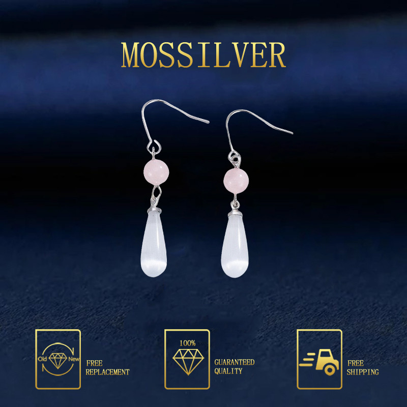 MOSSILVER Anting Gantung Mata Kucing Gaya Cina Baru