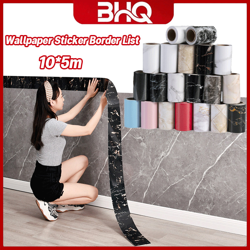 BHQ Wallpaper Sticker Border List Stiker Marmer PVC Dekorasi Bawah Dinding Ubin Lantai Kedap Air