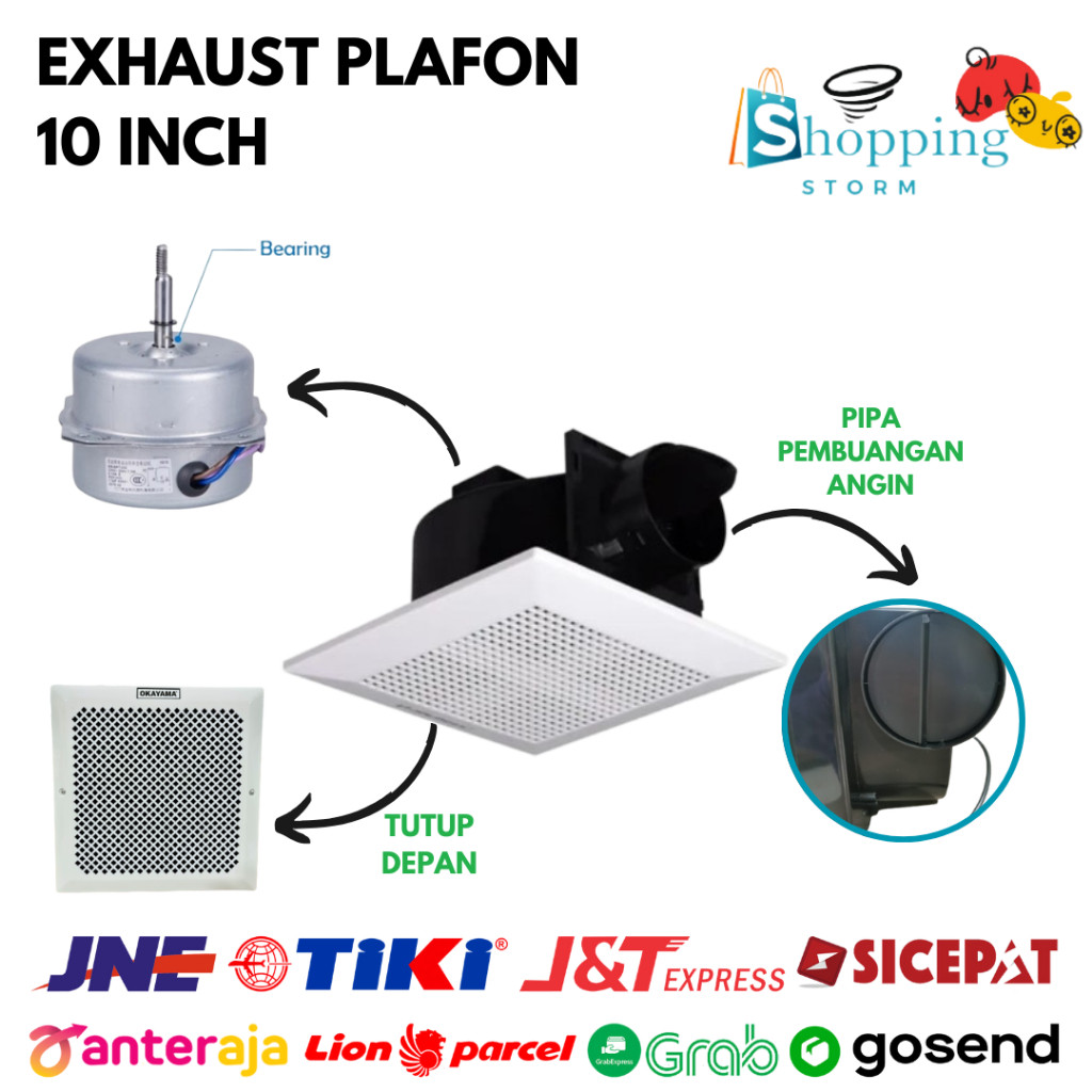 Exhaust Fan Plafon 10 Inchi Kipas Plafon 10 Inch Kipas Blower Hexos Angin Hisap Kipas Kamar Mandi Da