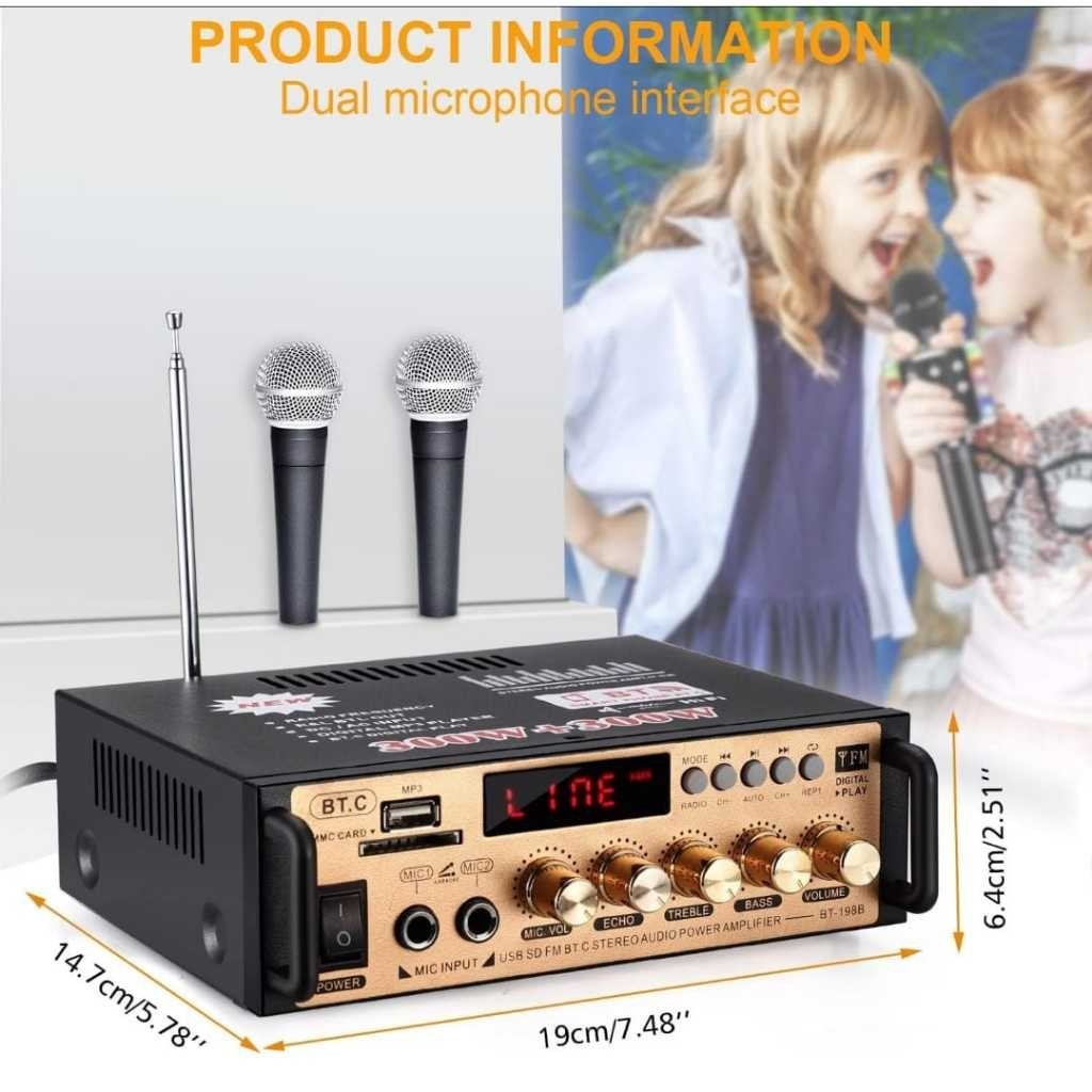 PAKET AMPLI+MIC2 Amplifier ECHO Amplifier Karaoke Bluetooth Power Ampli FLECO BT-198E PRO 2000w