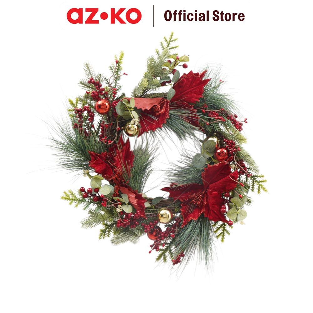 AZKO Noelle 45 cm Wreath Dekorasi Natal Christmas Ball Berry - Merah Hiasan Natal Pernak Pernik Nata