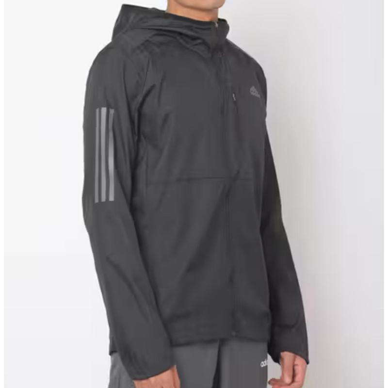 Adidas Windbreaker Coat Jacket Jaket Run Zip Front Hoodie Pelindung Angin Lari Olahraga Outdoor Hiki