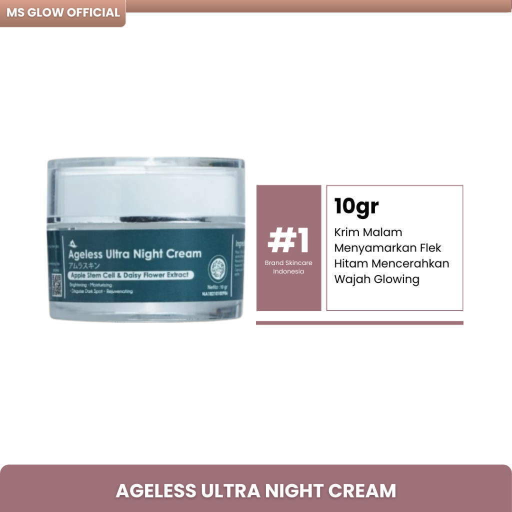 OFFICIAL Amura Ageless Ultra Night Cream 10g Krim Malam Menyamarkan Flek Hitam Mencerahkan Wajah Glo