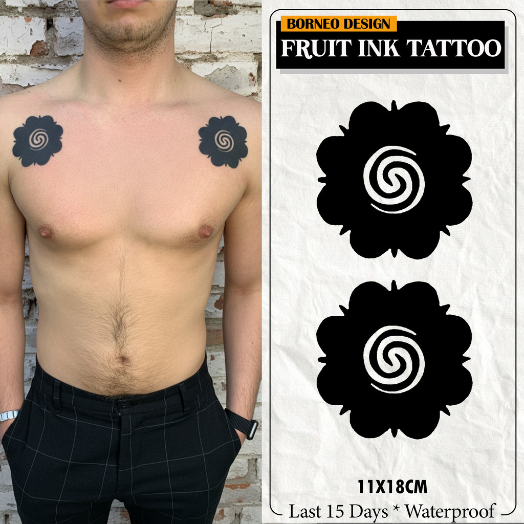 Stiker Tato Temporer FRUIT INK Bunga Terong Dayak 2 – Semi Permanen 18x11cm, Waterproof & Aman untuk