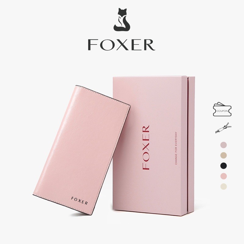RASTSHOP FOXER Dompet Panjang Wanita Dompet Kulit Sapi Wanita Untuk Koin Dompet Panjang Ultra Tipis 