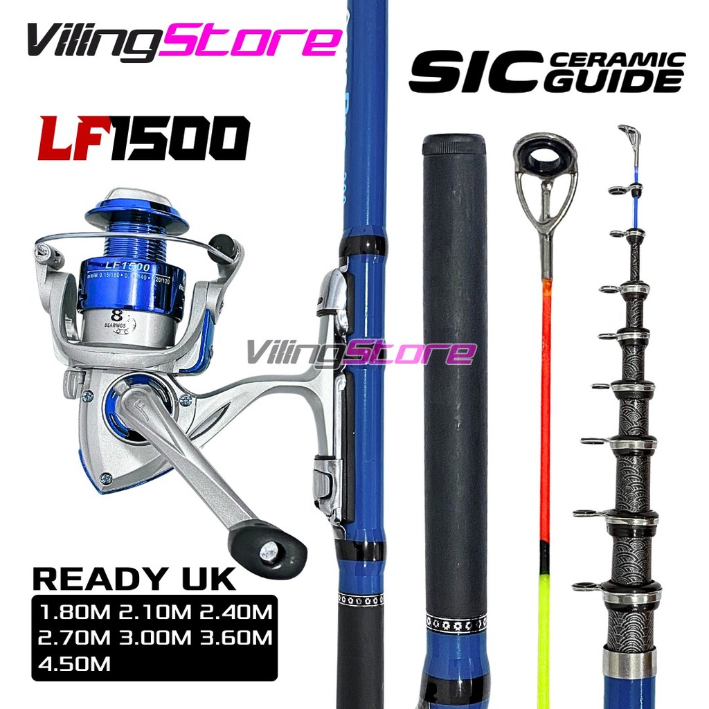 Paket 1 Set Joran Tegek Kolong Teleskopik Lentur Bahan Carbon Fiber dan Reel LF1500 Series