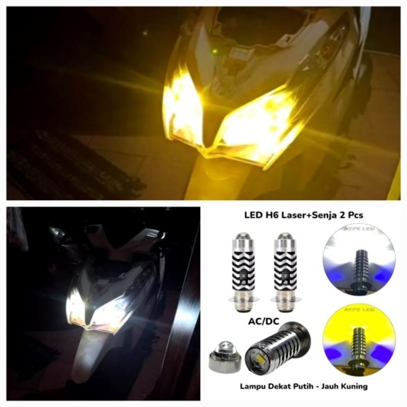 Sepasang 2 Pcs Lampu LED Laser H6 + Senja PNP Motor Vario 110 125 Techno Fi, Supra X 125, Jupiter Z 