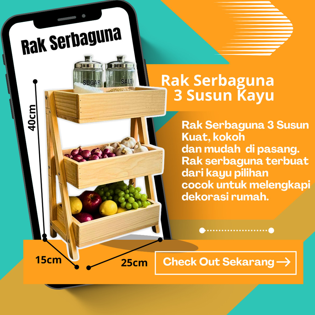 Rak Bawang Susun KAYU JATI Gratis Stiker Tempat Telur Bumbu Dapur Unik Aesthetic Kualitas Premium