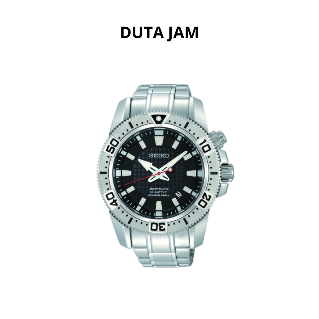 JAM TANGAN PRIA SEIKO KINETIC DIVER SPORTURA SKA509P1 ANALOG STAINLESS STRAP SILVER BLACK