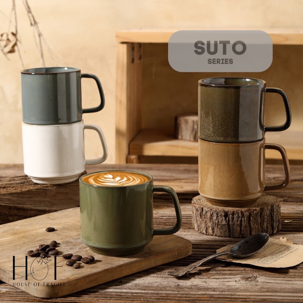 SUTO Gelas Keramik Estetik Cangkir Keramik Polos Mug Kopi Keramik Handmade