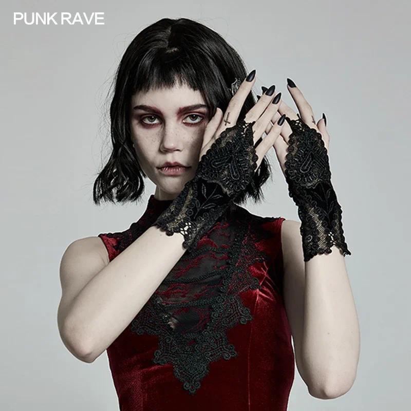 PUNK RAVE Women's Gothic Gorgeous Lace Flower Type Gloves Love Decal Party Club Elegant Women  Black