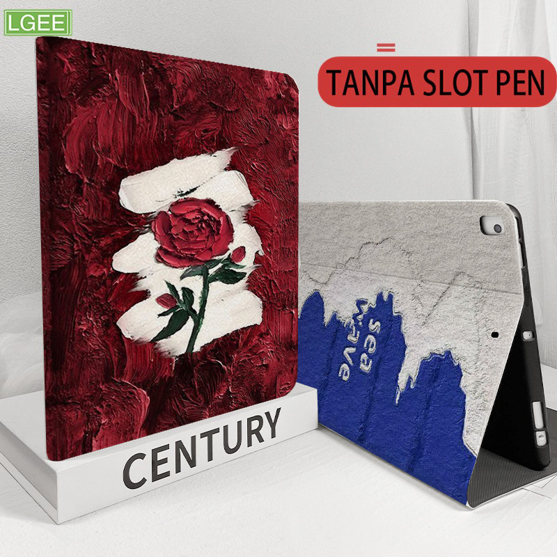 Tas Tablet Bunga Mawar Merah Tua + Kota Biru dan Putih Samsung A8 10.5 inch / A9 8.7 / A9+ 11 / S6 L