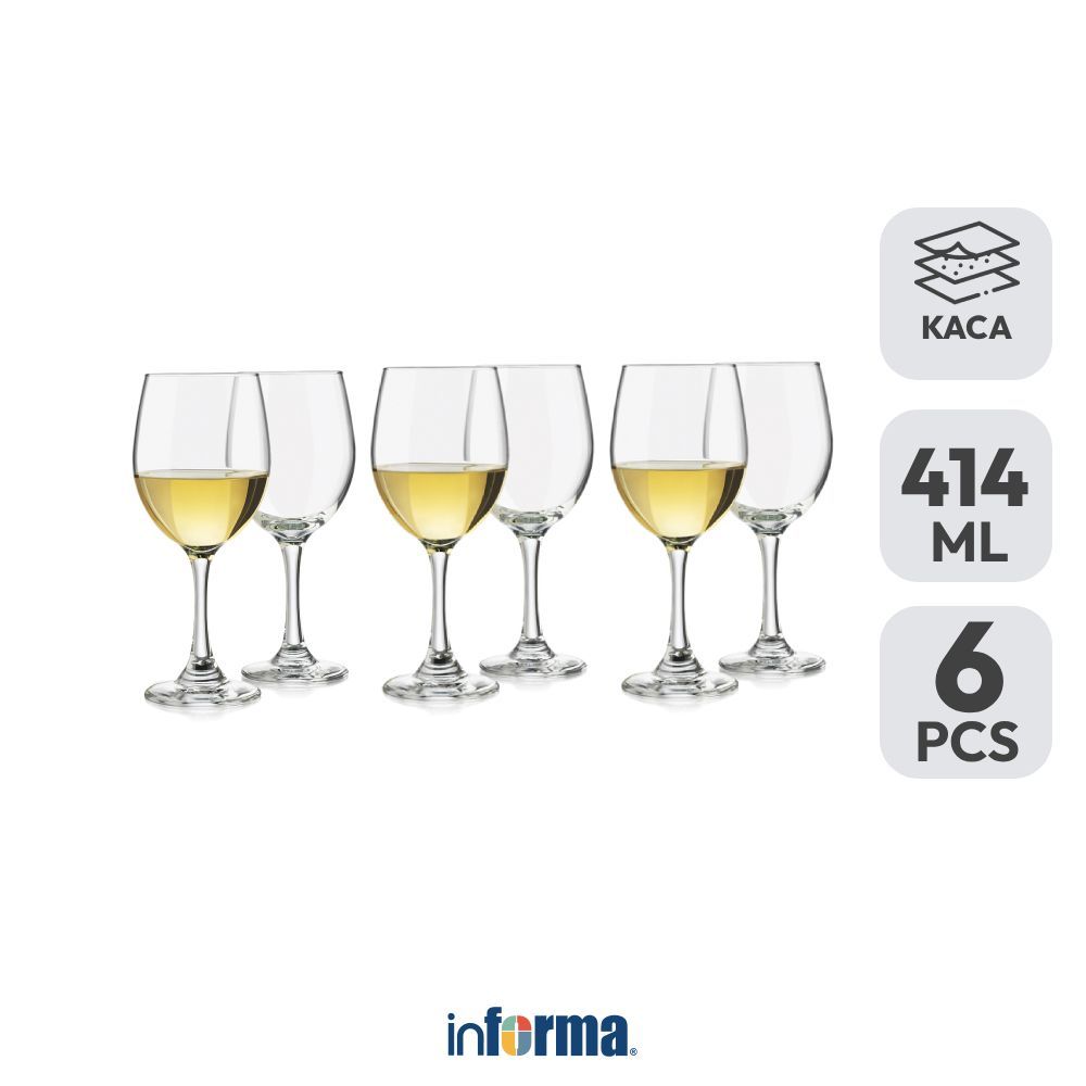 Informa Libbey Arbor Gelas Wine 414 ml Set 6 Pcs Transparan Cup Wadah Air Minum Tempat Minuman Drink