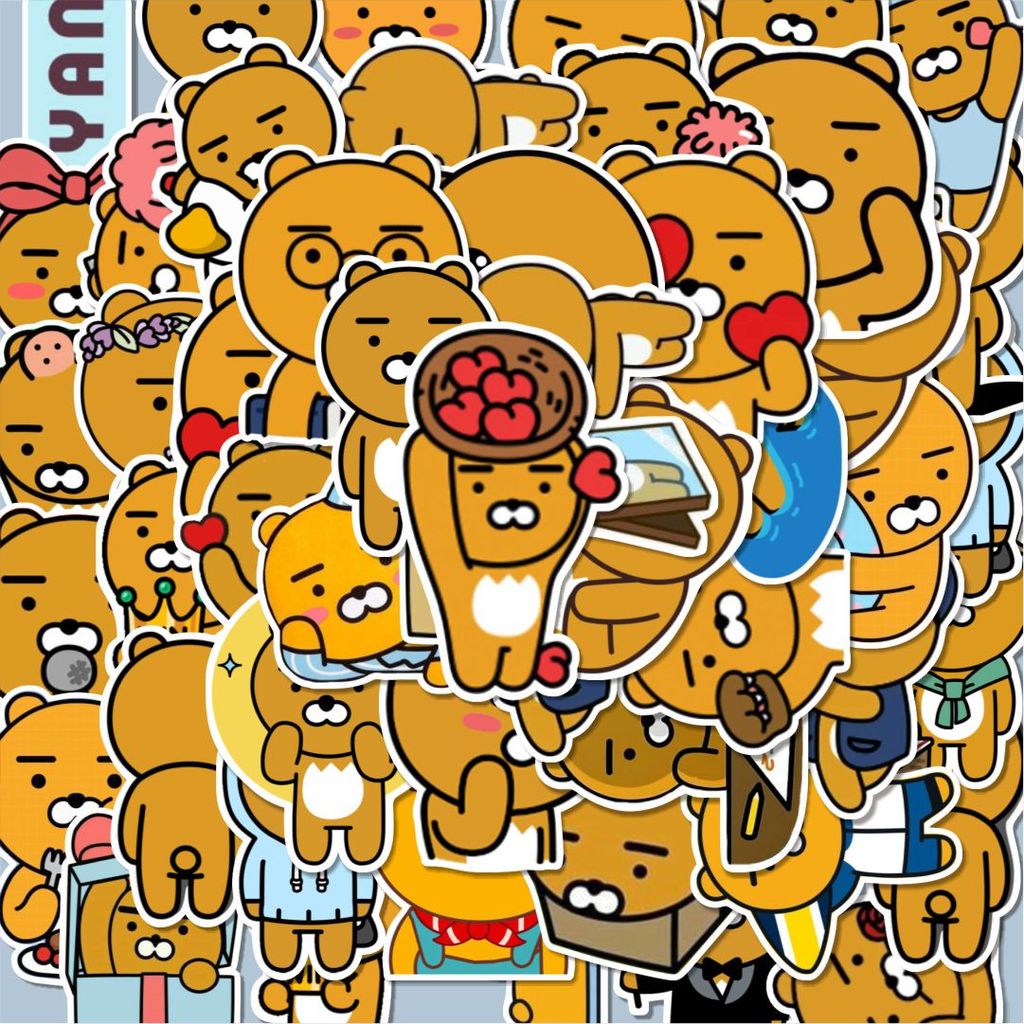 100PCS Lucu Stiker RYAN KAKAO FRIENDS CARTOON Stiker Aesthetic Stiker Anti Air Stikers Berperekat Wa