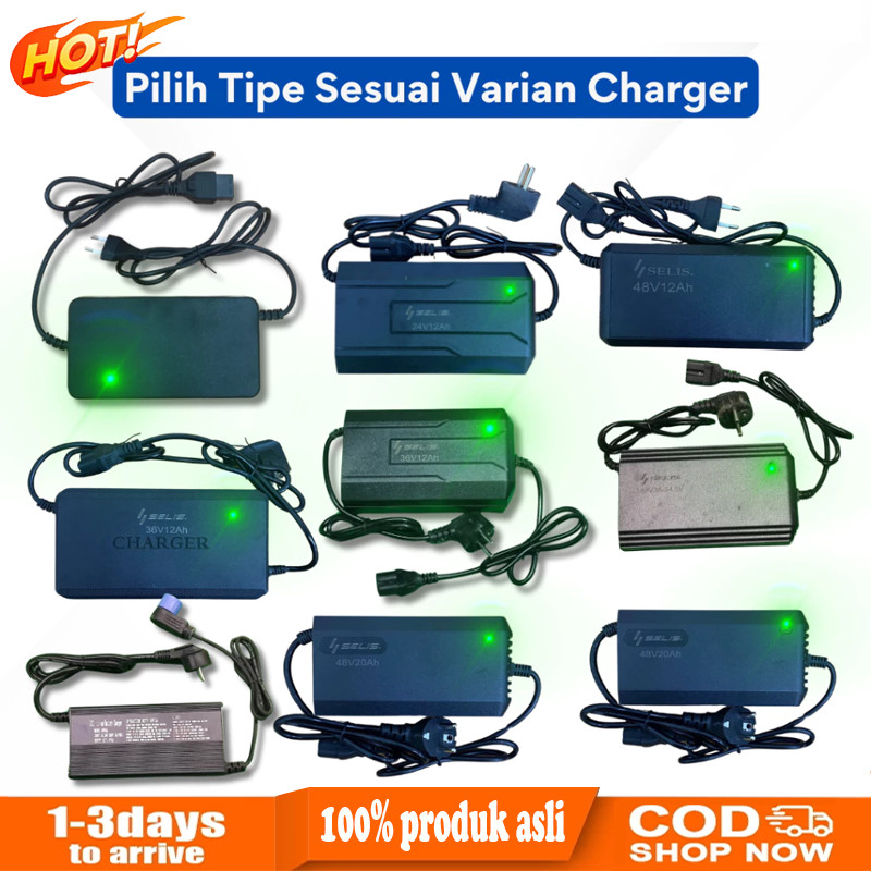 Charger Casan Baterai 24V 12A 36V 12A 48V 12A 60V 20A 72V 20A Sepeda Motor listrik Universal Scooter