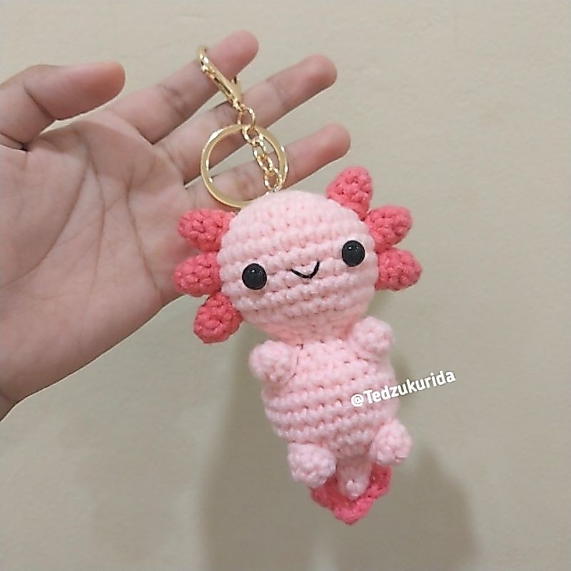 Amigurumi Baby Axolotl keychain/ Boneka rajut Baby Axolotl Ganci