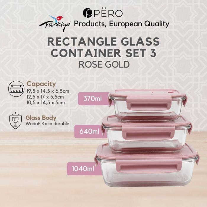 [KOKO PANCI PO 30 HARI] Pero Glass Container Rectangle Set of 3 Pyrex / Kontainer Kaca Tebal / Food 