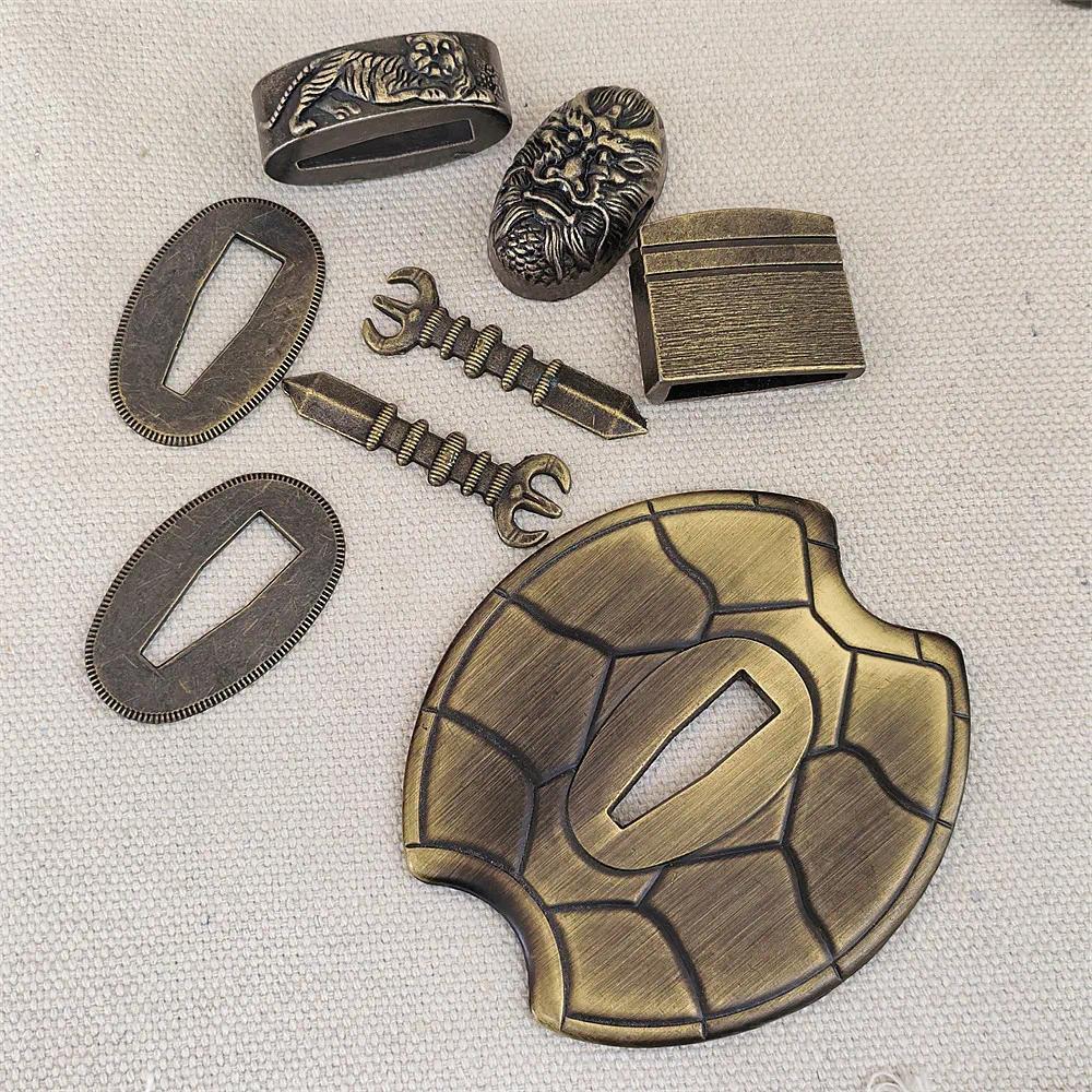 A Set Alloy Tsuba+Menuki+Fuchi+Kashira+Habaki+Seppa Fittings For Japanese Sword Samurai Katana Acces