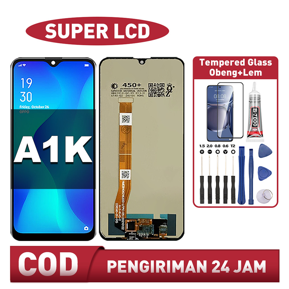 TC LCD Touchscreen OPPO A1K Fullset Screen Protect + Obeng + LEM Kompatibel untuk Glass Touch Screen