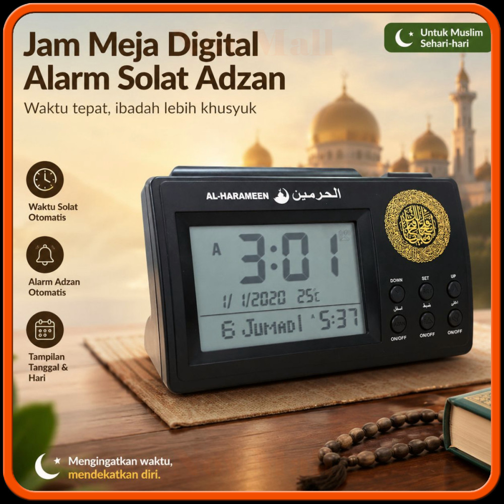 Jam Meja Digital Alarm Adzan Muslim Prayer Watch Clock JM279