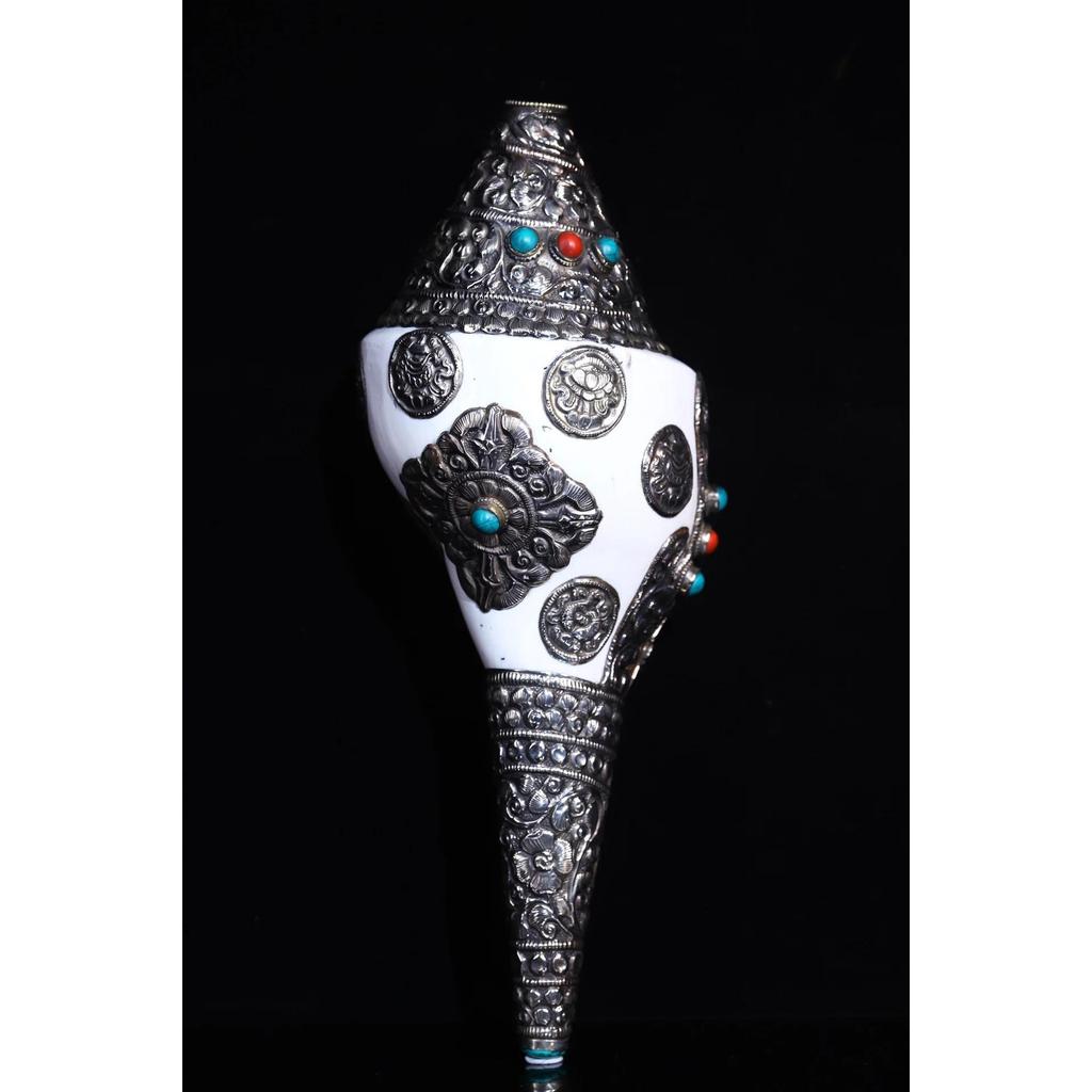 Decorative Handmade Nepal Tibetan Old silver A Tibet Buddhism silver Inlay gem Turquoise Shell Conch