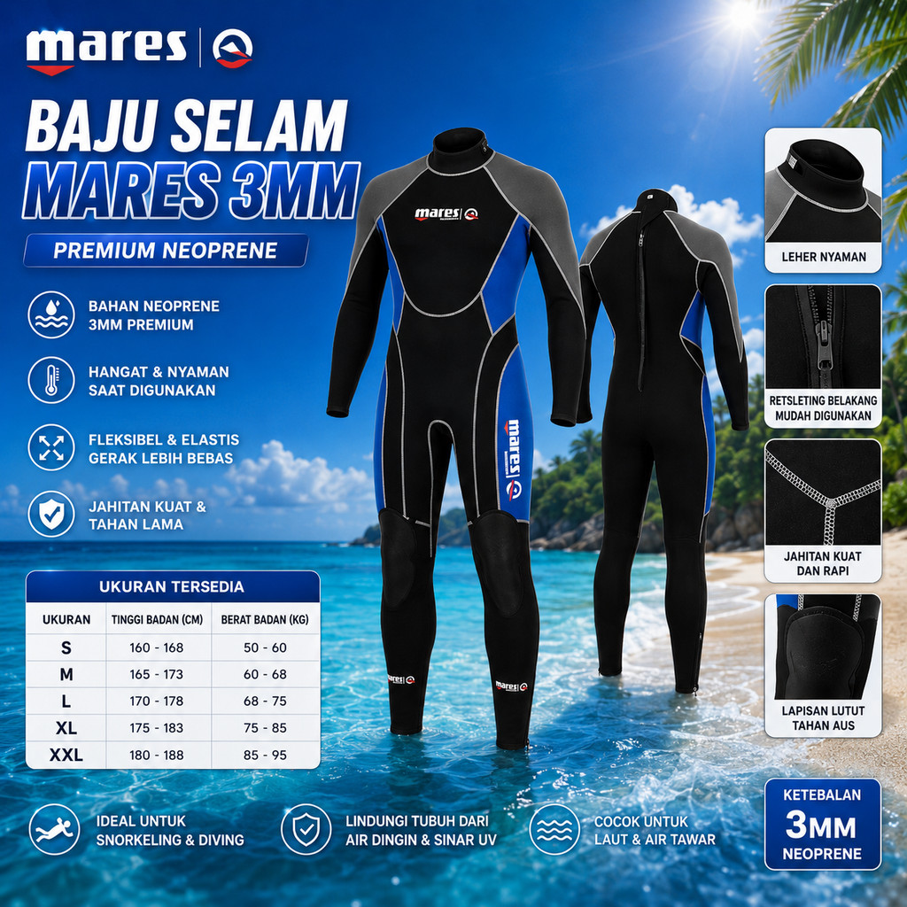 BAJU SELAM MARES 3MM | WETSUIT MARES | BAJU SELAM SCUBA