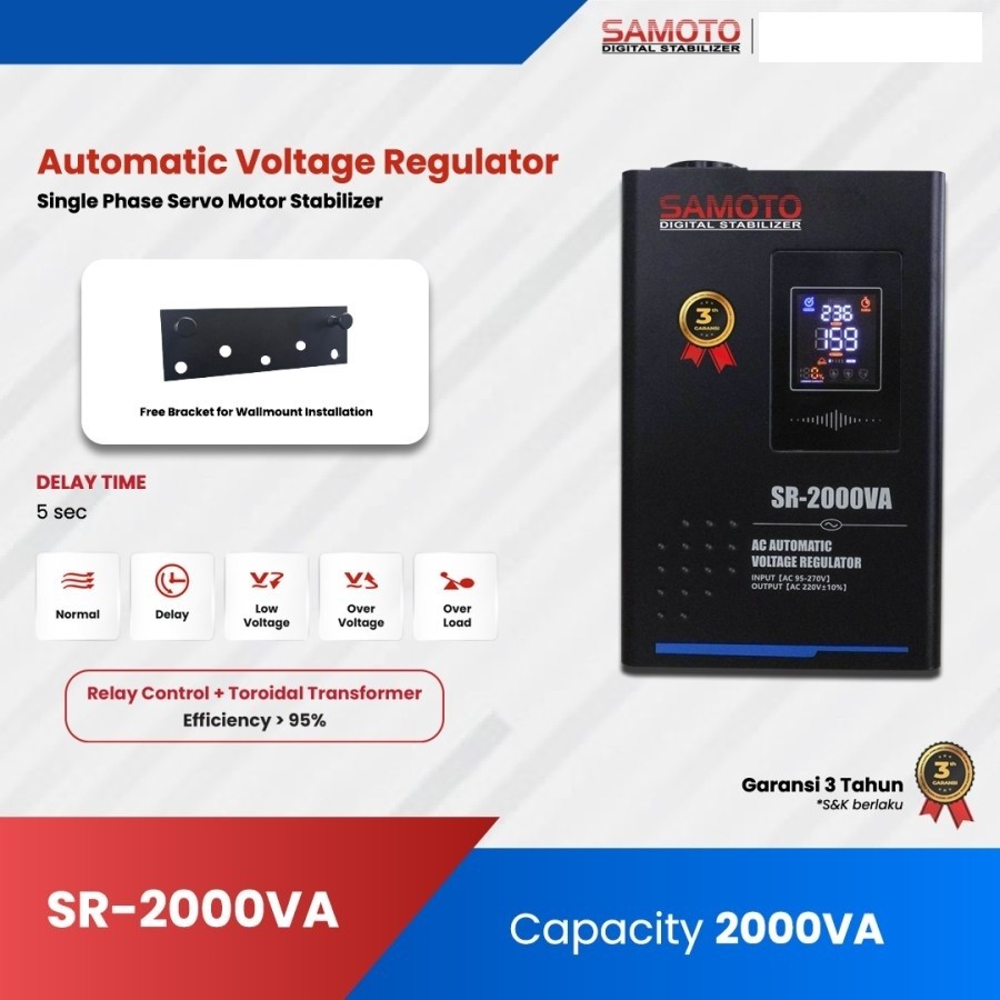 Digital Stabilizer Samoto Stavol Listrik Single Phase 2000VA/2KVA AVR Relay Tipe 2KVA SR-2000VA/SR20