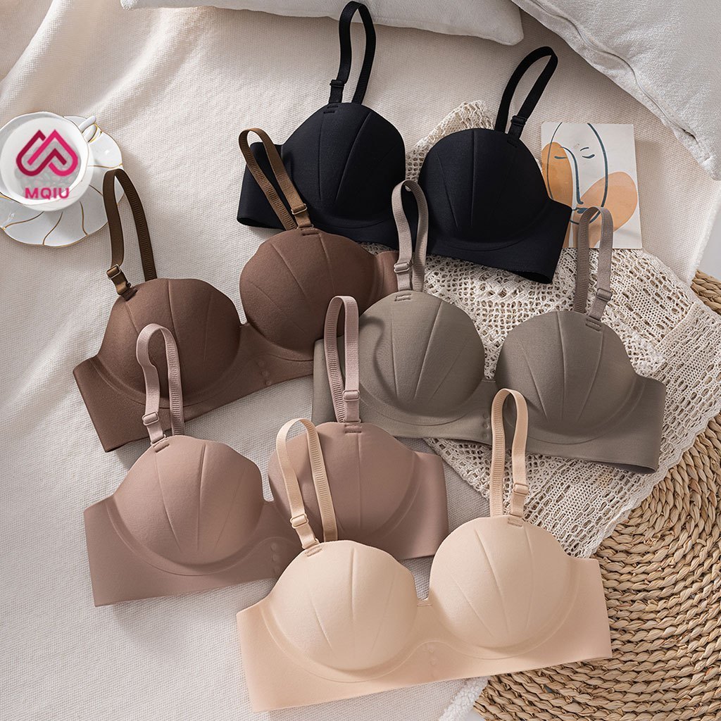 MQIU - Bra Seamless Push Up Tanpa Kawat Kutang Kemben Wanita Busa Tebal Cetakan Tangan Anti Slip Set