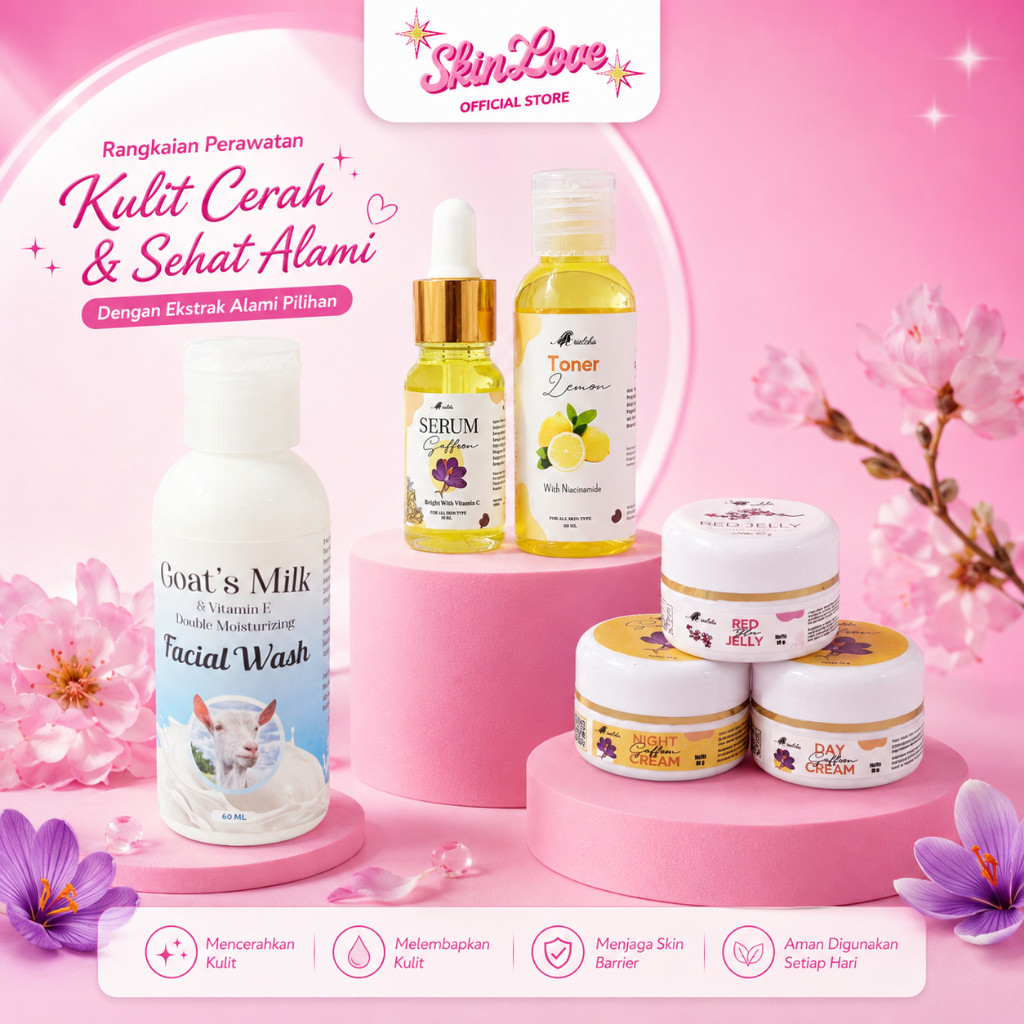 Paket Skincare Lengkap Safron 6 Item - Day Night Krim-Pelicin-Mini-FW Goast Untuk Kulit Glowing dan 