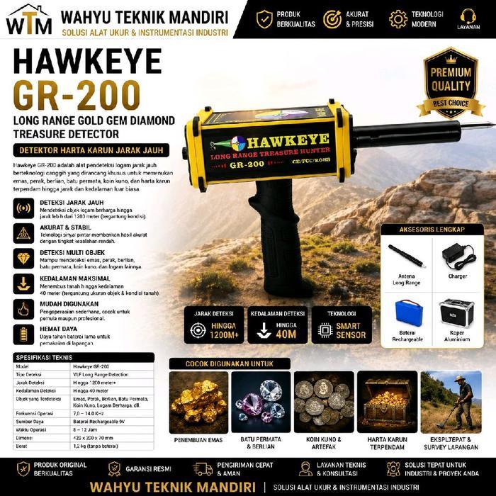 HAWKEYE GR-200 Long Range Gold Gem Diamond Treasure Detector Metal Detector Alat Pendeteksi Emas Ber