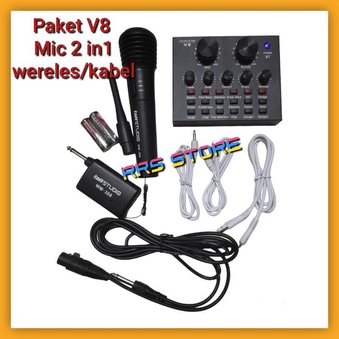 PAKET KAROKE SOUND CARD V8 Bluetooth Audio Soundcard dan mic 2 in 1