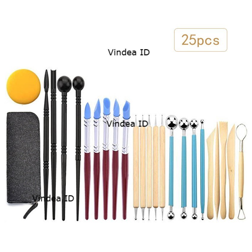 Set Alat Ukir Butsir Tanah Liat Pottery Modelling Clay Sculpting Tool DIY 25 Pcs Gagang Kayu
