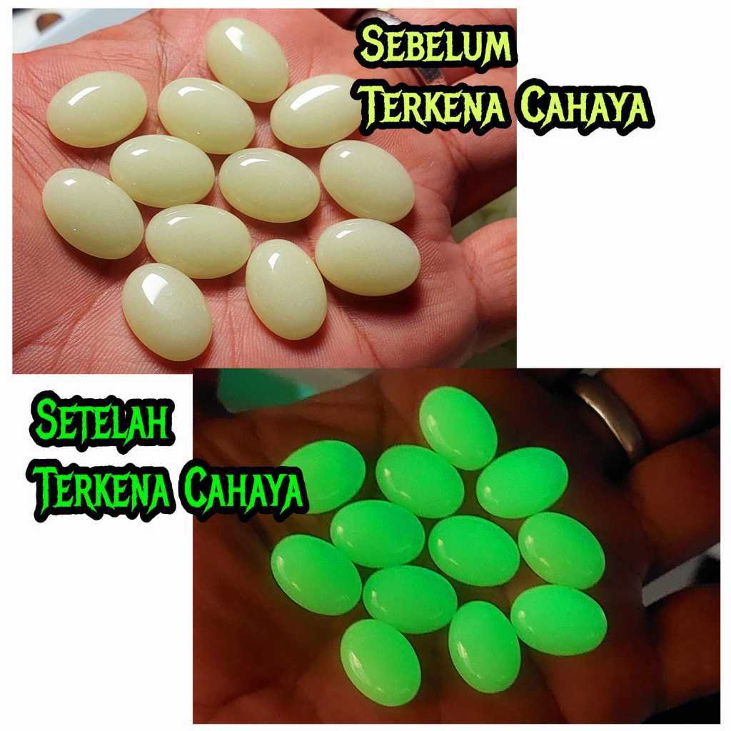 Batu akik fosfor cahaya nyala hijau
