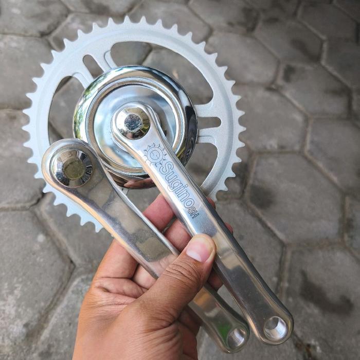 crank single speed SUGINO SH arm Alloy panjang 170 mm untuk BB kotak chainring besi 42T silver