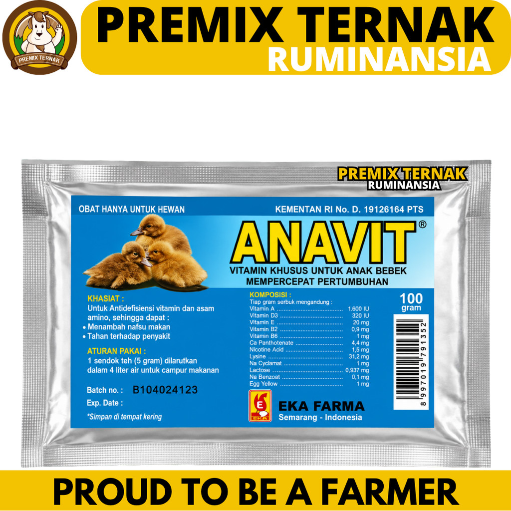 ANAVIT 100 GRAM EKA FARMA - Vitamin Anakan Bebek DOD Itik Tingkatkan Nafsu Makan & Pertumbuhan