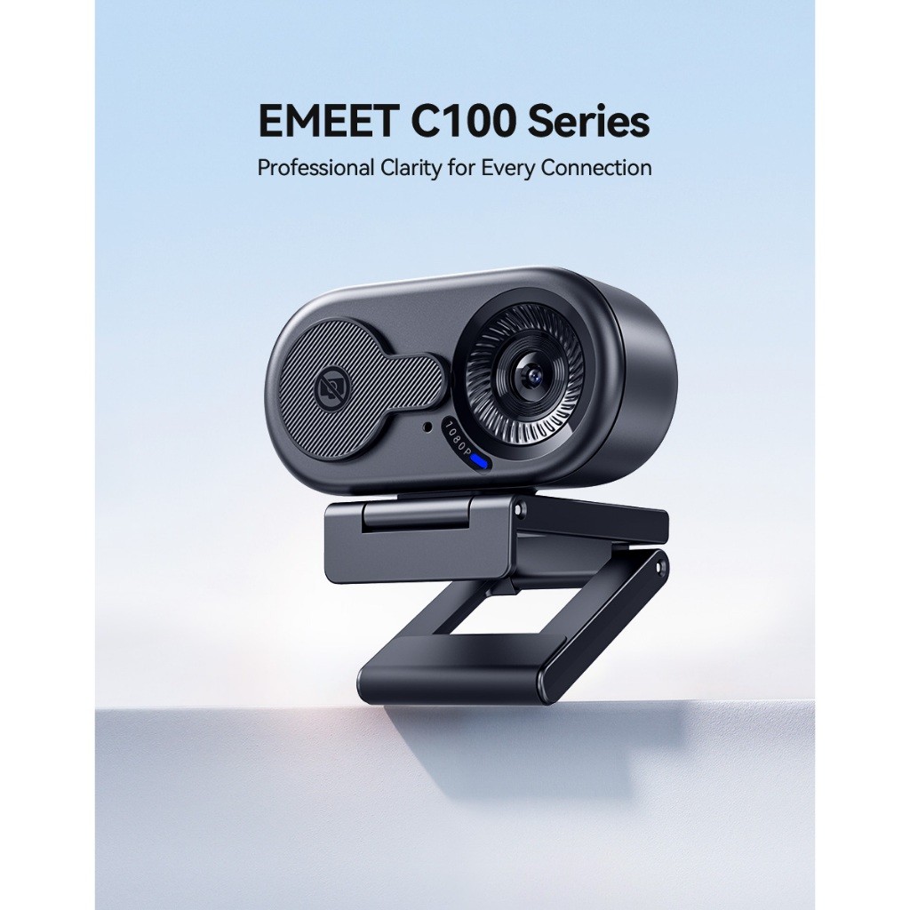 EMEET C100 Webcam 1080p FHD - Kamera Komputer USB dengan Mikrofon, Klip Logam Portabel, Hitam