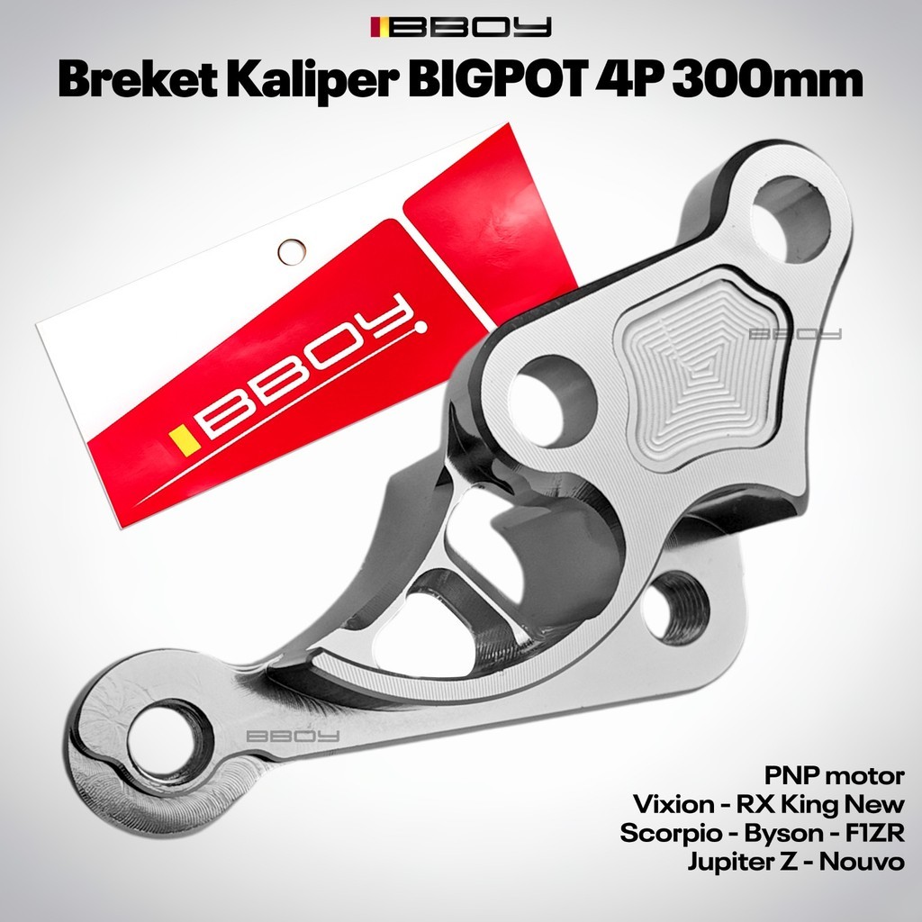 Bracket Kaliper Depan Bigpot 4 Piston ZB119 Full CNC Disc 300 mm Yamaha Vixion RX King New Scorpio B