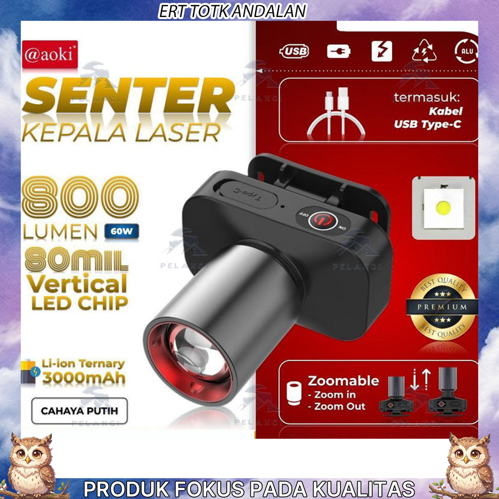 AOKI SENTER KEPALA LED ZOOM AK-3685A & AK-3686K 60W / CAHAYA SUPER TERANG / JARAK JAUH LASER / @AOKI