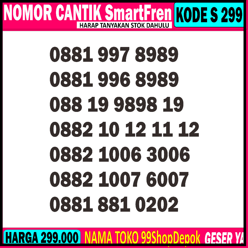 Nomor Cantik Smartfren 11 Angka 12 Digit Triple abab Nomer Smart 11 Digit 000 Seri  Tahun 888 999