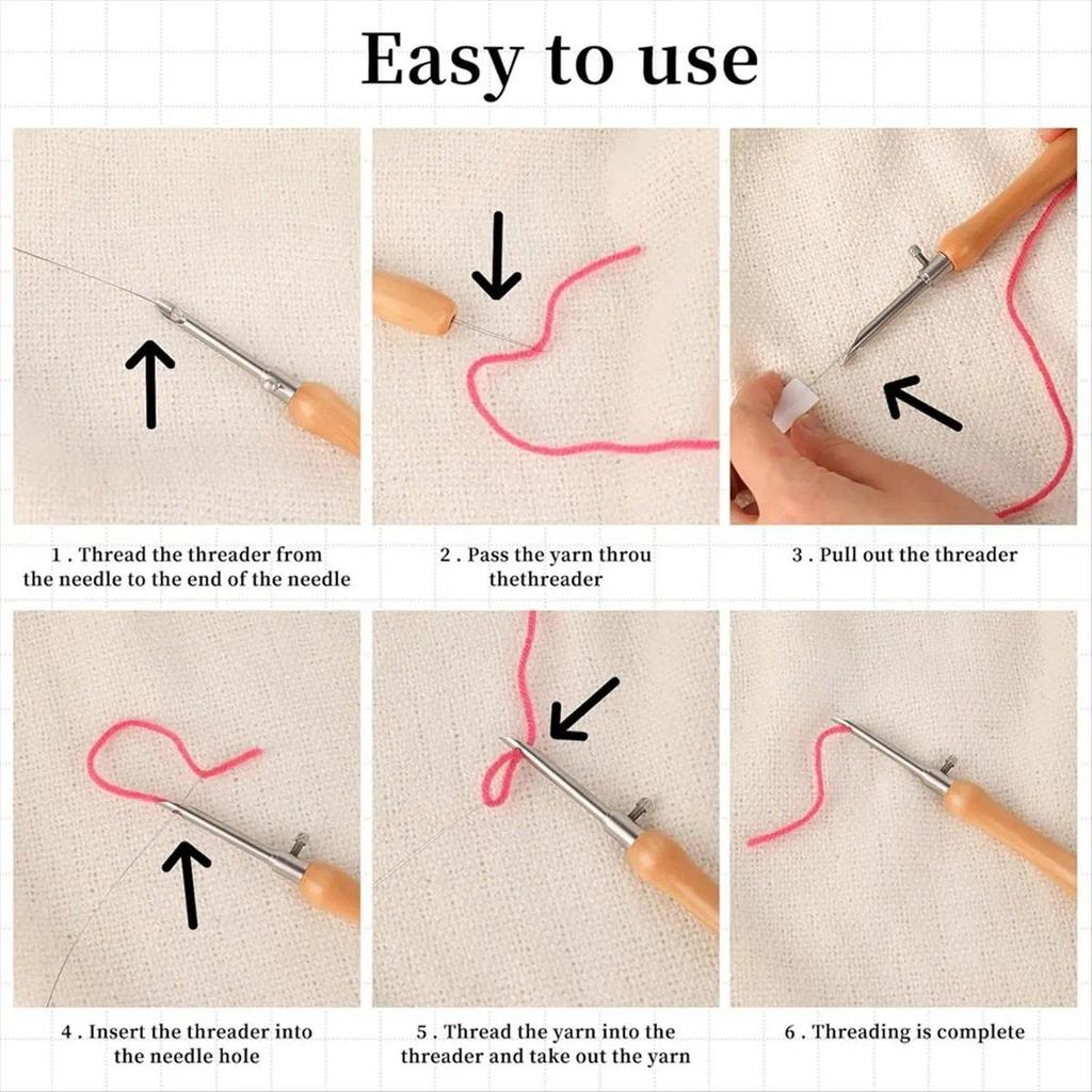 (A95Z) 5 Pcs Punch Needle Tool, Punch Needle Kit Metal Punch Needle Punch Needle Threader Punch Need