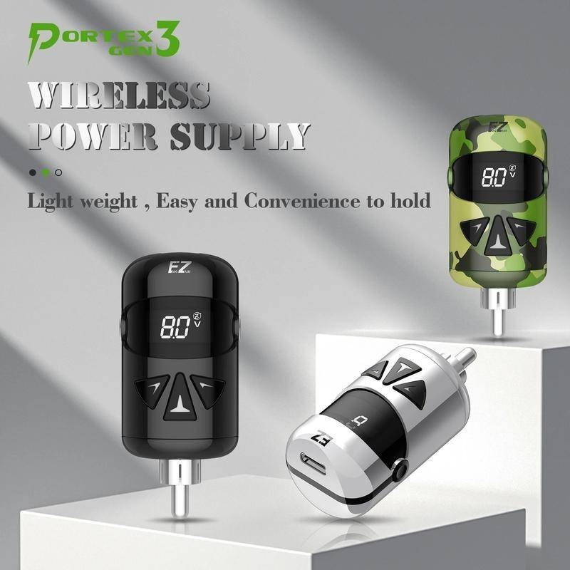 Mesin Tato Nirkabel EZ Portex Gen 3, Baterai Catu Daya Tato 1100mAh, Konektor RCA untuk Catu Daya Me